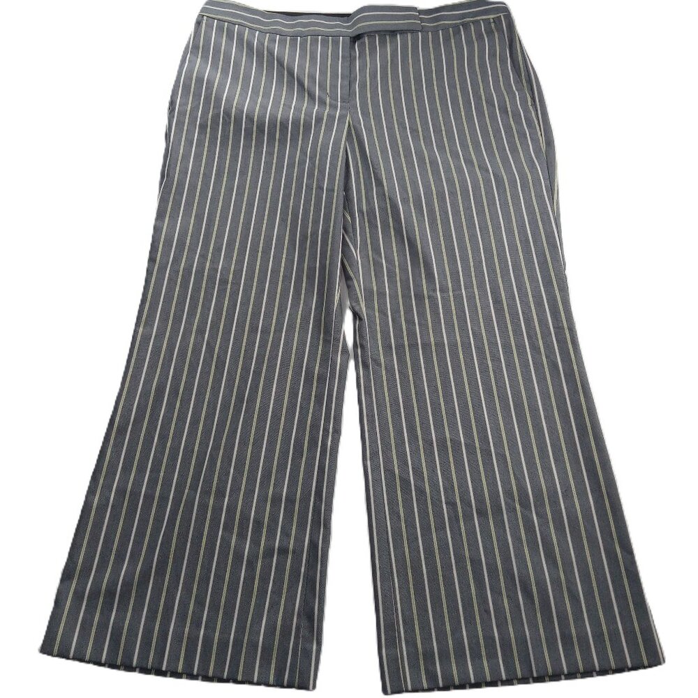 Express Women's Low Rise Editor Crop Pant Size 10 Gray White Green Striped